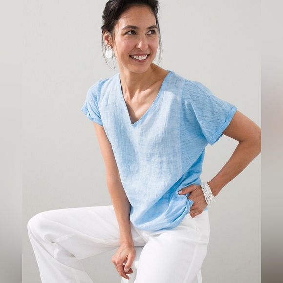 Chico's Linen High Low Seamed Tee - Picture 2 of 8